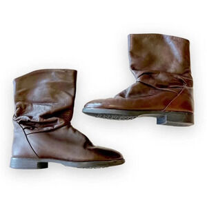 Dexter Vintage Brown Leather 7” Slouch Boots Women’s Size 8 Narrow 80s Style VTG